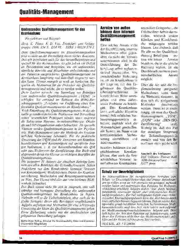 Vorschauseite 6: Qualitätsmanagement im Krankenhaus muß durch externe Anreize wirkungsvoll unterstützt werden Eine Übersicht über alte und neue Ansätze der Qualitätssicherung im Krankenhaus auf Bu…