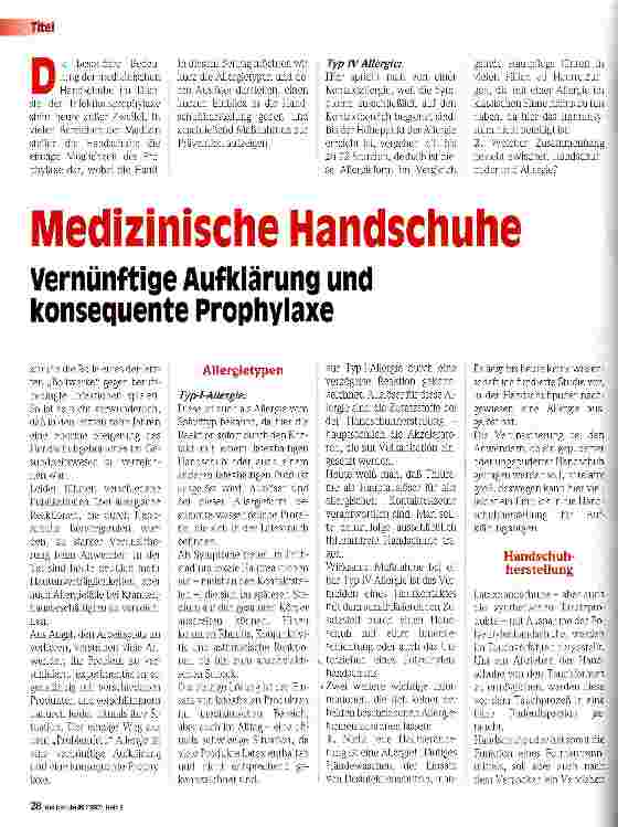 Vorschauseite 1: Medizinische Handschuhe Vernünftige Aufklärung und konsequente Prophylaxe
