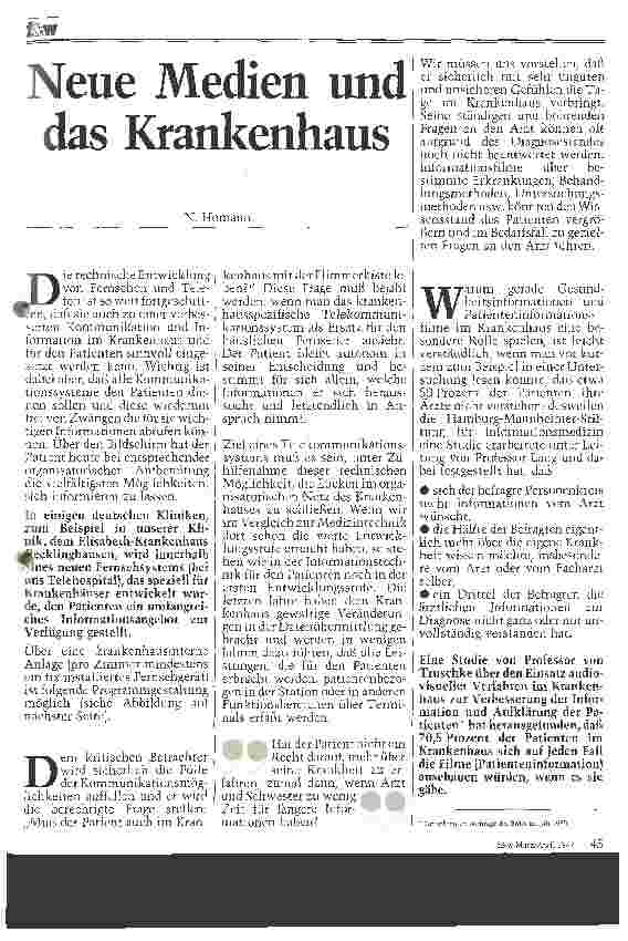 Vorschauseite 1: Neue Medien und das Krankenhaus