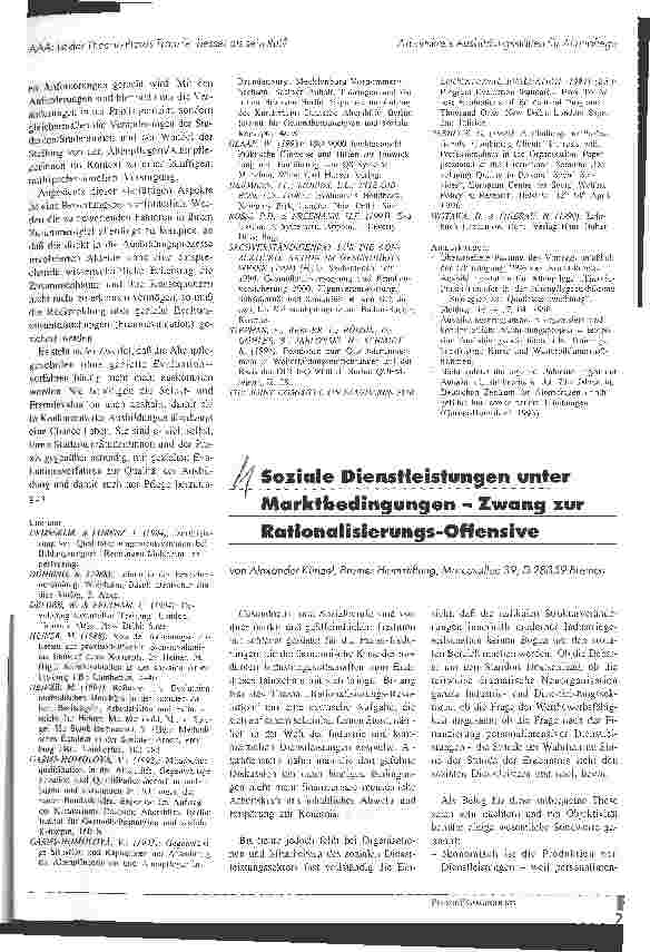 Vorschauseite 1: Soziale Dienstleistungen unter Marktbedingungen - Zwang zur Rationalisierungs-Offensive