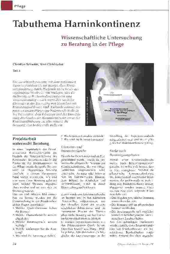 Vorschauseite 1: Tabuthema HarninkontinenzWissenschaftliche Untersuchung zu Beratung in der Pflege