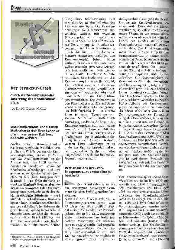 Vorschauseite 1: Der Struktur-Crash durch Aufhebung und/oder Änderung des Krankenhausplans