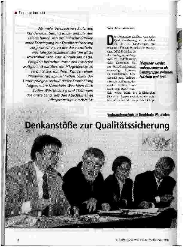 Vorschauseite 1: Denkanstöße zur Qualitätssicherung Verbraucherschutz in Nordrhein-Westfalen