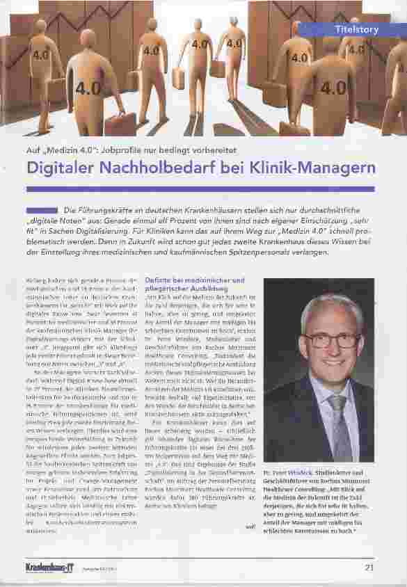 Vorschauseite 1: Auf „Medizin 4.0: Jobprofile nur bedingt vorbereitetDigitaler Nachholbedarf bei Klinik-Managern
