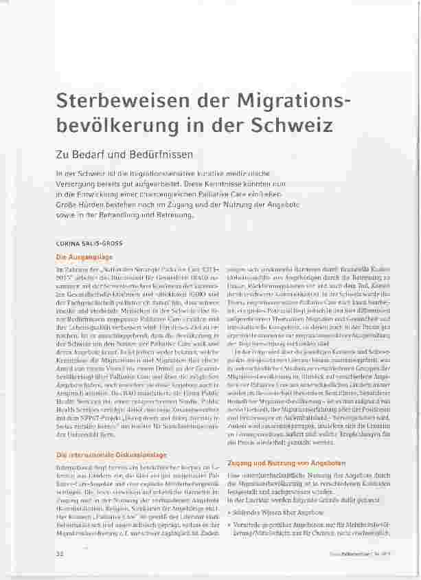 Vorschauseite 1: Sterbeweisen der Migrations bevölkerung in der Schweiz