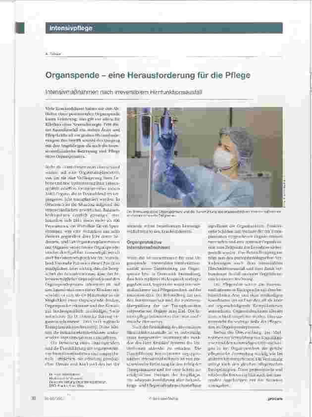 Vorschauseite 1: Organspende eine Herausforderung für die Pflege