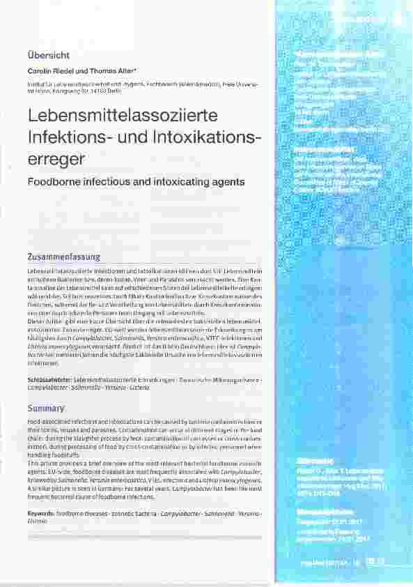 Vorschauseite 1: Lebensmittelassoziierte Infektionsund Intoxikationserreger
