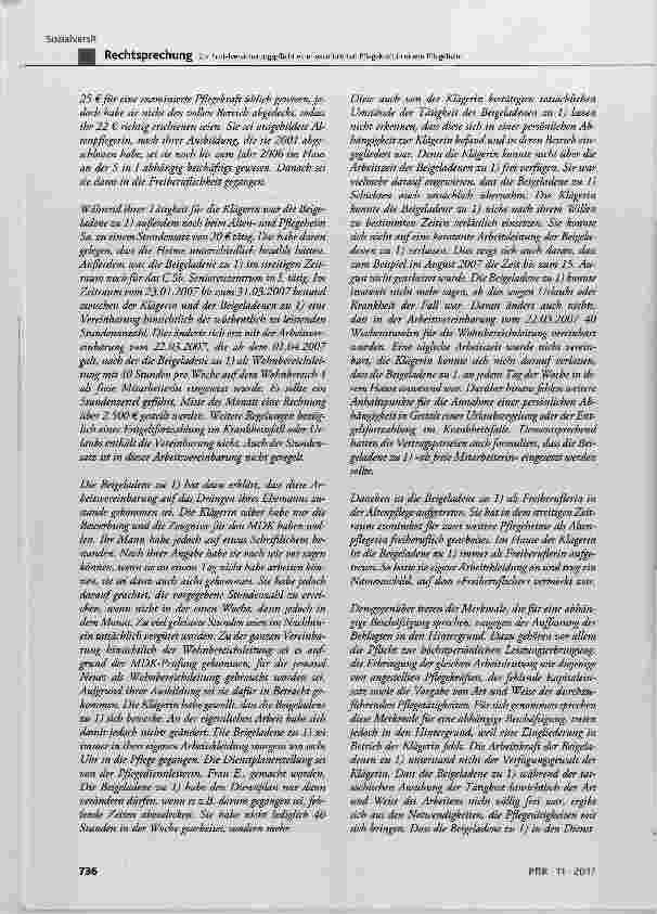 Vorschauseite 4: Zur SozialversicherungspfUcht einer examinierten Pflegekraft in einem Pflegeheim Abgrenzung zwischen abhängiger Beschäftigung und selbstständiger Tätigkeit