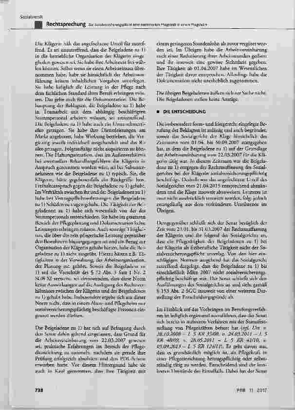Vorschauseite 6: Zur SozialversicherungspfUcht einer examinierten Pflegekraft in einem Pflegeheim Abgrenzung zwischen abhängiger Beschäftigung und selbstständiger Tätigkeit