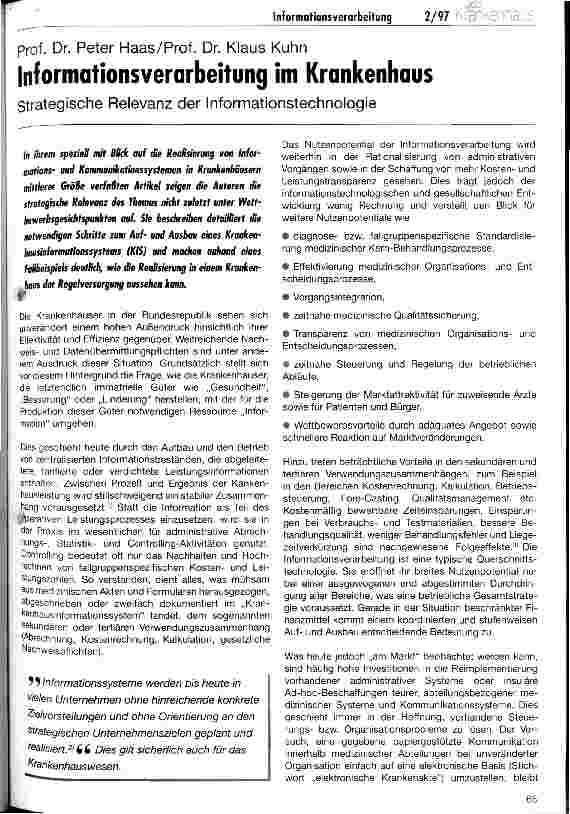 Vorschauseite 1: Informationsverarbeitung im Krankenhaus Strategische Relevanz der Informationstechnologie