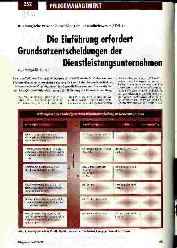 Vorschauseite 1: Die Einführung erfordert Grundsatzentscheidungen der Dienstleistungsunternehmen Strategische Personalentwicklung im Gesundheitswesen/Teil 2