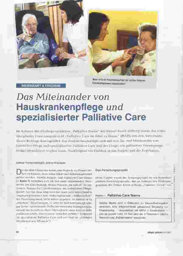 Vorschauseite 1: Das Miteinander von Hauskrankenpflege und spezialisierter Pailiative Care