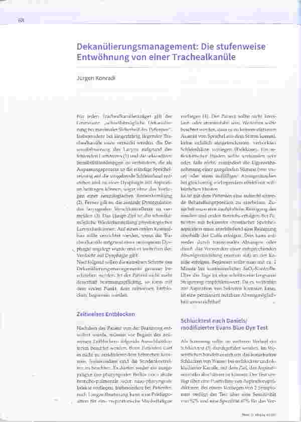 Vorschauseite 1: Dekanülierungsmanagement: Die stufenweise Entwöhnung von einer Trachealkanüle