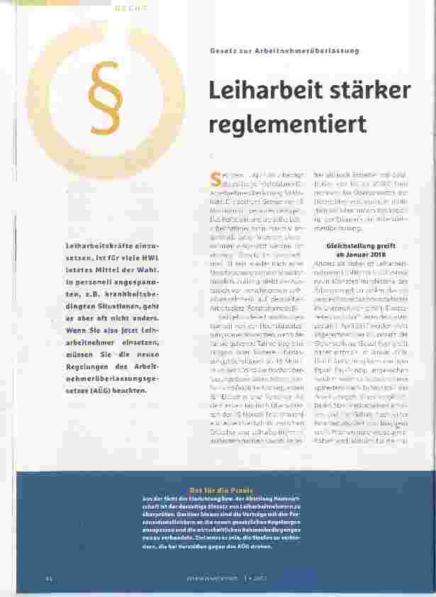 Vorschauseite 1: Leiharbeit stärker reglementiert