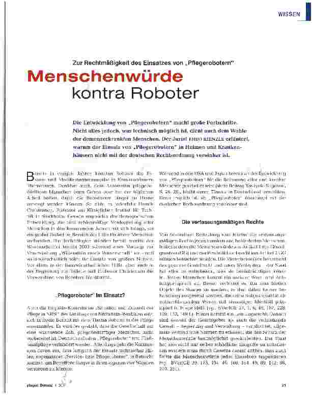 Vorschauseite 1: Menschenwürde kontra Roboter