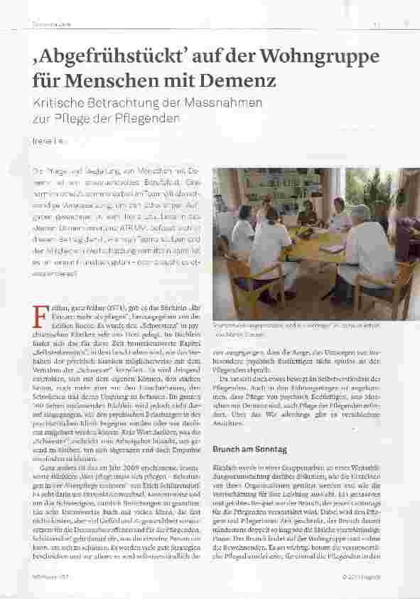 Vorschauseite 1: Abgefrühstückt auf der Wohngruppe für Menschen mit Demenz Kritische Betrachtung der Massnahmen zur Pflege der Pflegenden