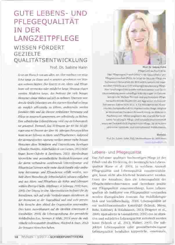 Vorschauseite 1: GUTE LEBENS-UND PFLEGEQUALITÄT IN DER LANGZEITPFLEGE