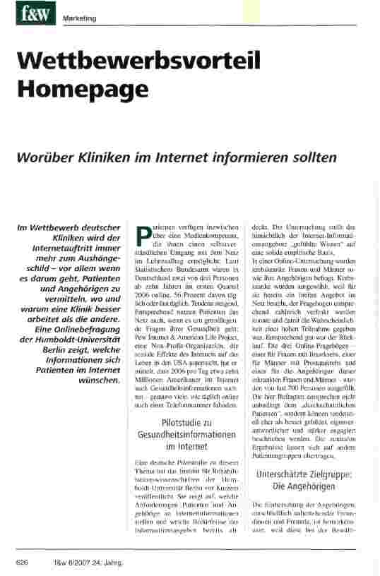 Vorschauseite 1: Wettbewerbsvorteil Homepage