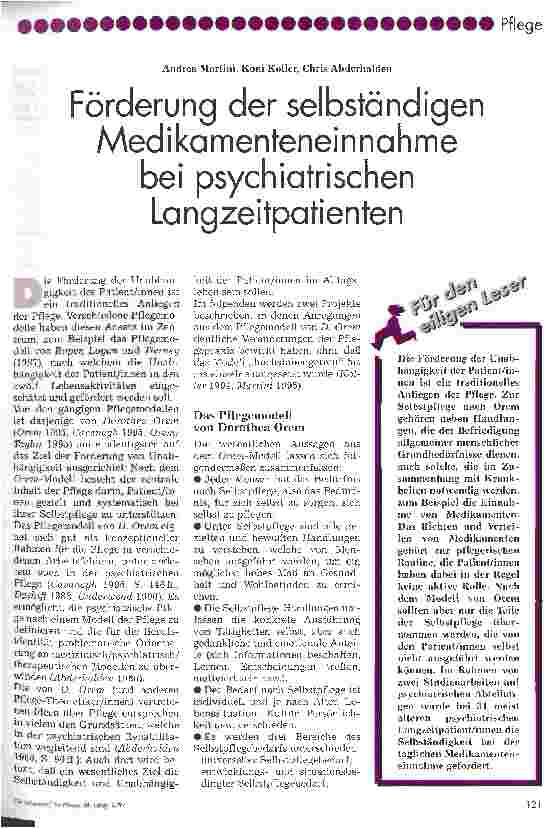 Vorschauseite 1: Förderung der selbständigen Medikamenteneinnahme bei psychiatrischen Langzeitpatienten