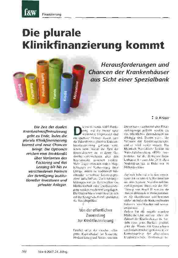 Vorschauseite 1: Die plurale Klinikfinanzierung kommt