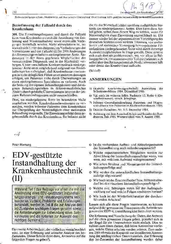 Vorschauseite 1: EDV - gestützte Instandhaltung der Krankenhaustechnik Teil II