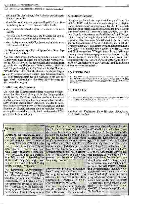Vorschauseite 4: EDV - gestützte Instandhaltung der Krankenhaustechnik Teil II