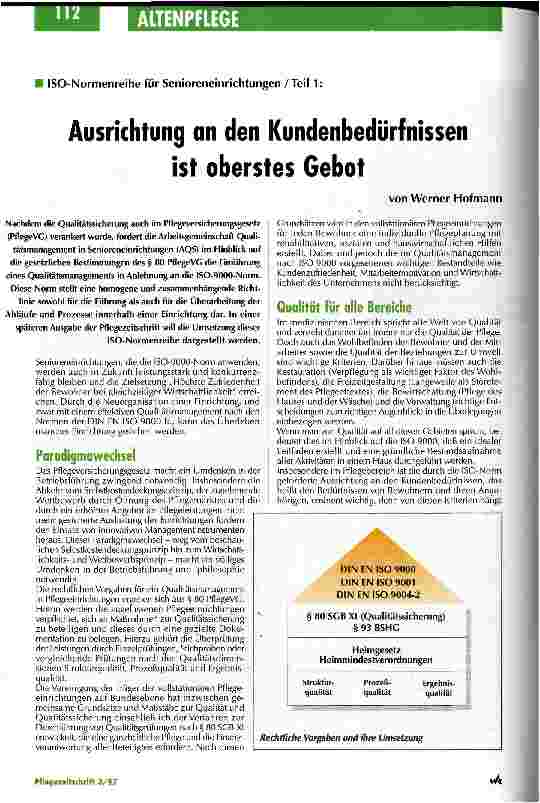 Vorschauseite 1: Ausrichtung an den Kundenbedürfnissen ist oberstes Gebot ISO-Normenreihe für Senioreneinrichtungen / Teil 1