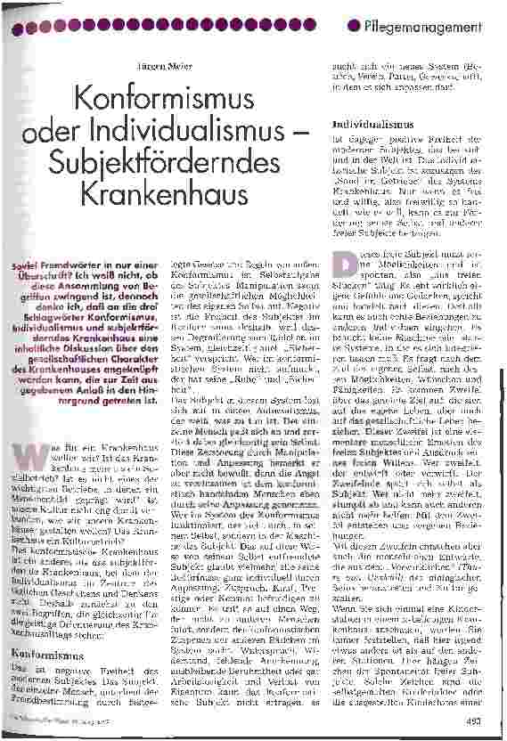 Vorschauseite 1: Konformismus oder Individualismus - Subjektförderndes Krankenhaus