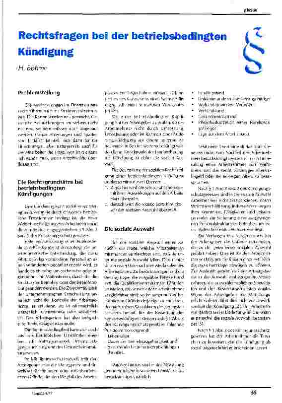 Vorschauseite 1: Rechtsfragen bei der betriebsbedingten Kündigung