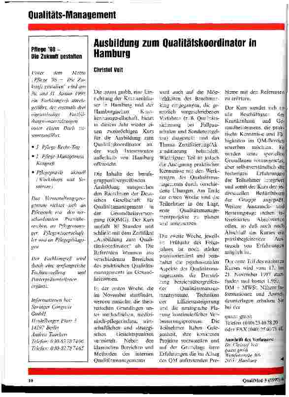 Vorschauseite 1: Ausbildung zum Qualitätskoordinator in Hamburg
