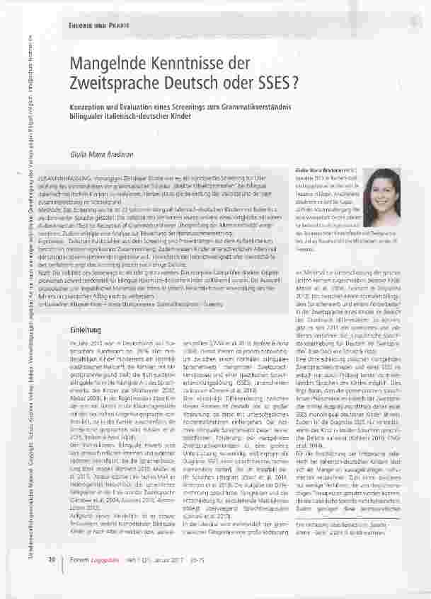 Vorschauseite 1: Mangelnde Kenntnisse der Zweitsprache Deutsch oder SSES?