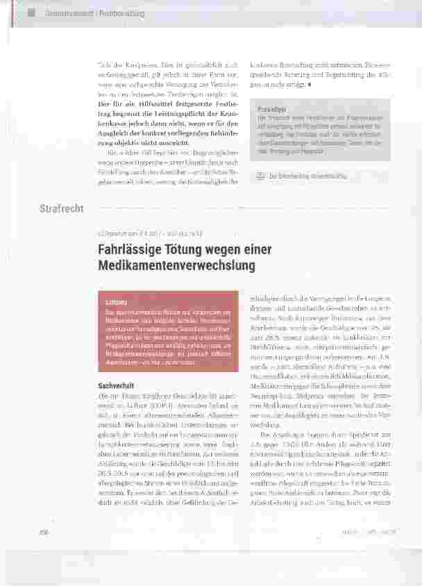 Vorschauseite 1: Fahrlässige Tötung wegen einer Medikamentenverwechslung