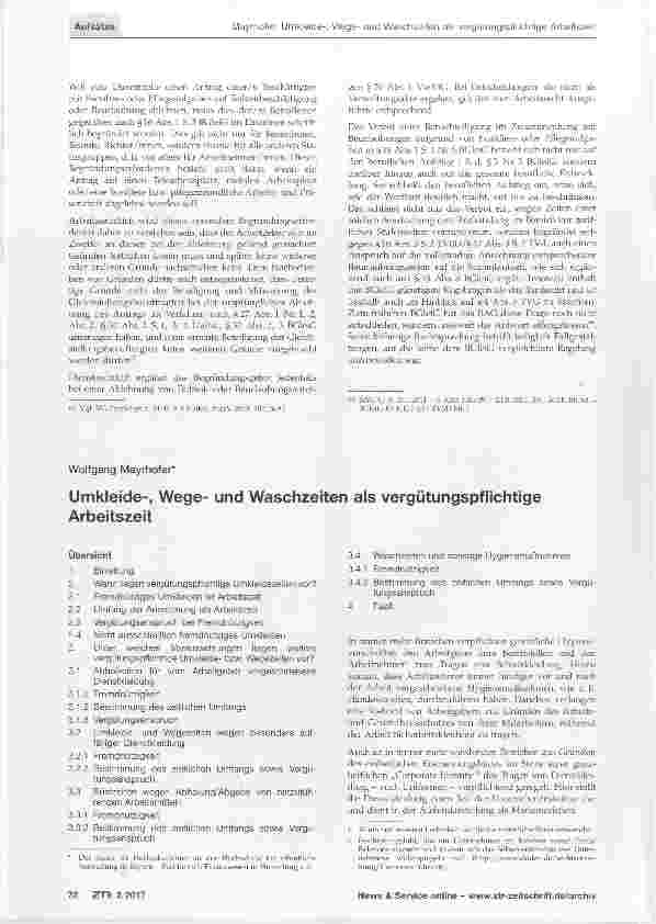 Vorschauseite 1: Umkleide-, Wegeund Waschzeiten als vergütungspflichtige Arbeitszeit