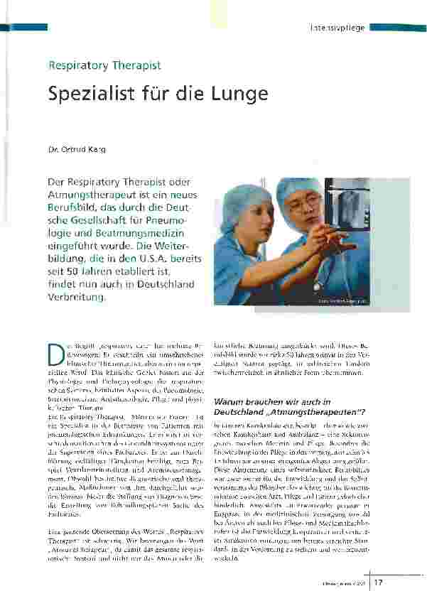 Vorschauseite 1: Respiratory Therapist - Spezialist für die Lunge