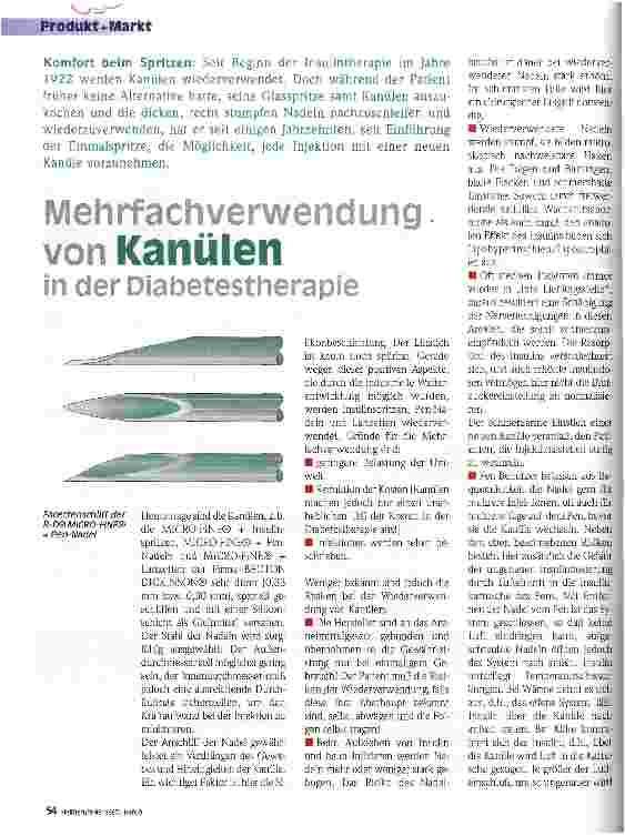 Vorschauseite 1: Mehrfachverwendung von Kanülen in der Diabetestherapie Komfort beim Spritzen