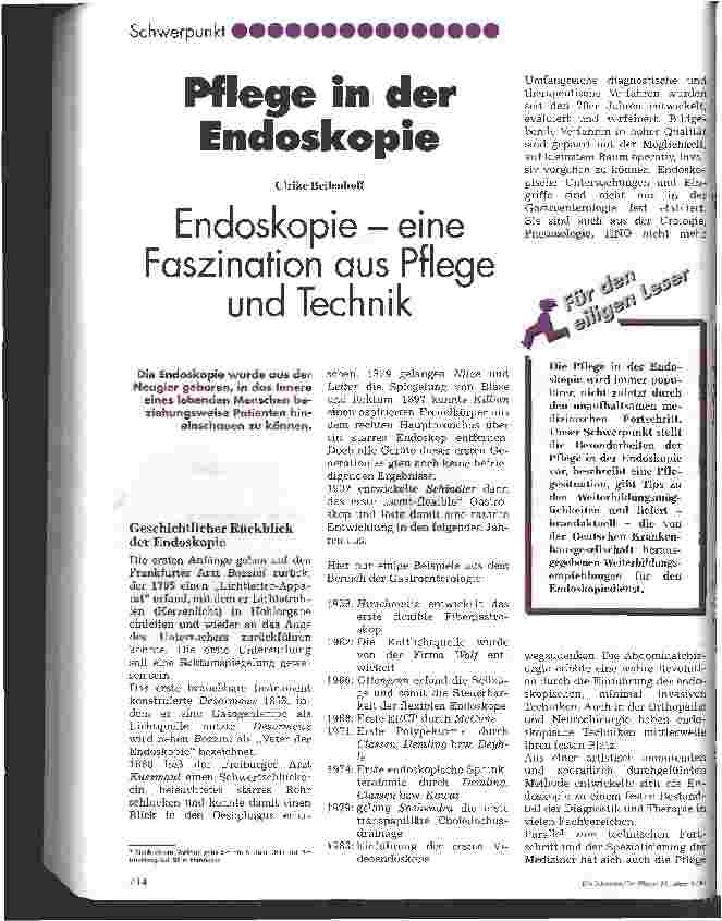 Vorschauseite 1: Pflege in der Endoskopie Endoskopie - eine Faszination aus Pflege und Technik