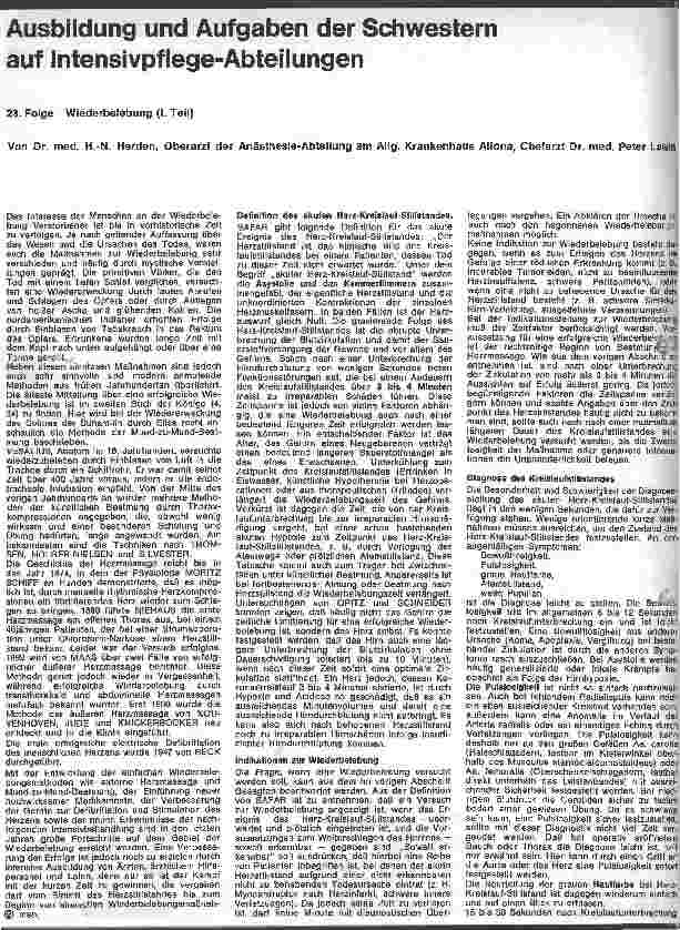 Vorschauseite 1: Ausbildung und Aufgaben der Schwester auf Intensivpflegeabteilungen 23. Folge: Wiederbelebung (1.Teil)