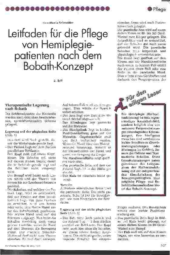 Vorschauseite 1: Leitfaden für die Pflege von Hemiplegiepatienten nach dem Bobath-Konzept 2. Teil