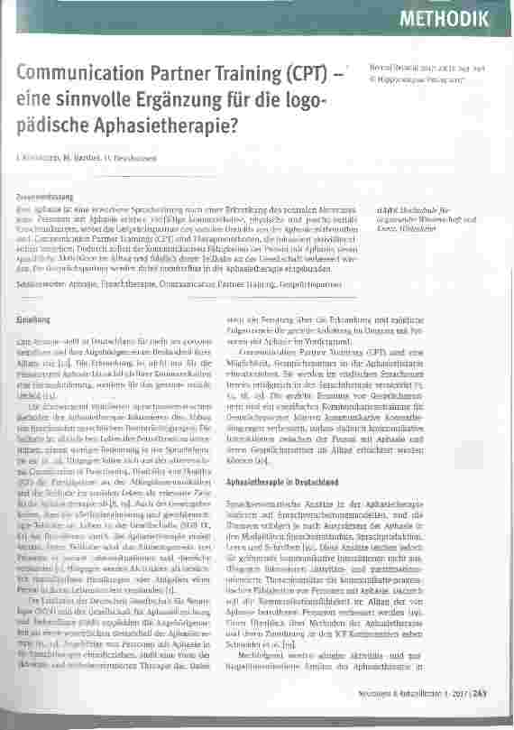 Vorschauseite 1: Communication Partner Training (CPT) - eine sinnvolle Ergänzung für die logopädische Aphasietherapie?
