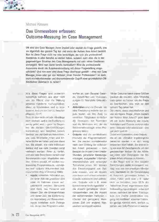 Vorschauseite 1: Das Unmessbare erfassen; Outcome-Messung im Case Management