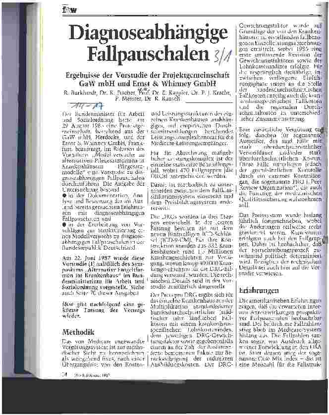 Vorschauseite 1: Diagnoseabhängige Fallpauschalen ; Ergebnisse der Vorstudie der projektgemeinschaft GaW mbH u. Ernst u. Winny