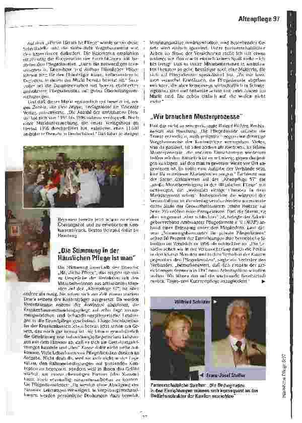 Vorschauseite 2: Zwischen Wirtschaftlichkeit und sozialer Verantwortung Kongreßmesse Altenpflege 97 in Nürnberg