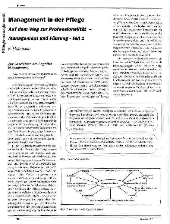 Vorschauseite 1: Management in der Pflege Auf dem Weg zur Professionalität - Management und Führung - Teil 1