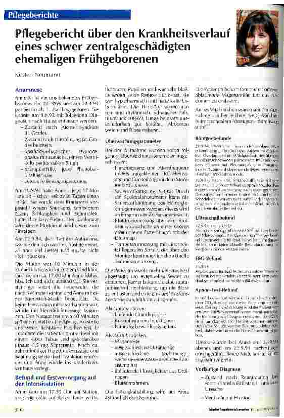 Vorschauseite 1: Pflegebericht über den Krankheitsverlauf eines schwer zentralgeschädigten ehemaligen Frühgeborenen