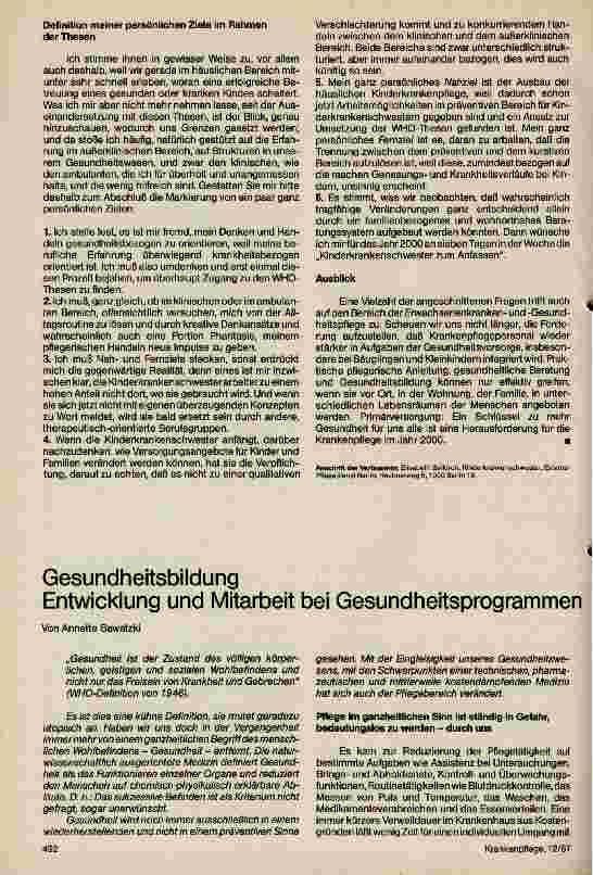 Vorschauseite 1: Gesundheitsbildung: Entwicklung und Mitarbeit bei Gesundheits - programmen