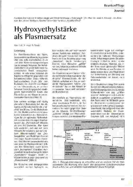Vorschauseite 1: Hydroxyethylstärke als Plasmaersatz