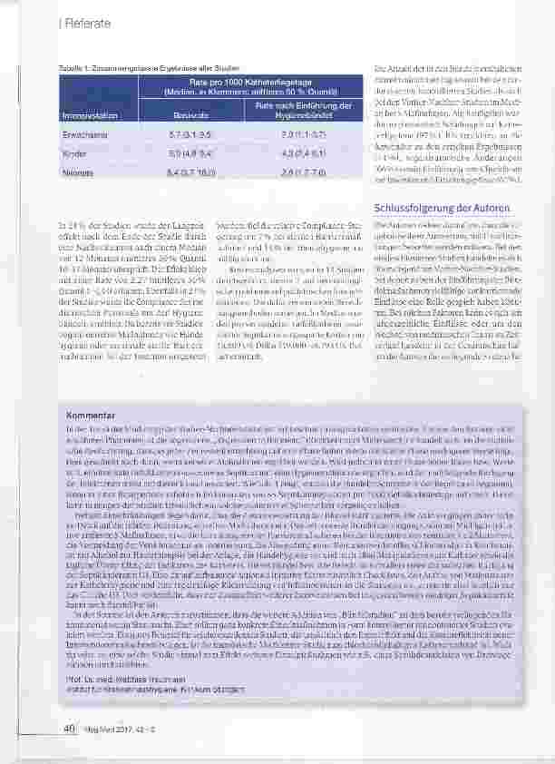 Vorschauseite 2: Hygienebündel für die Insertion und Erhaltungspflege von Gefäßkathetern: Ergebnisse einer neuen Meta-Analyse