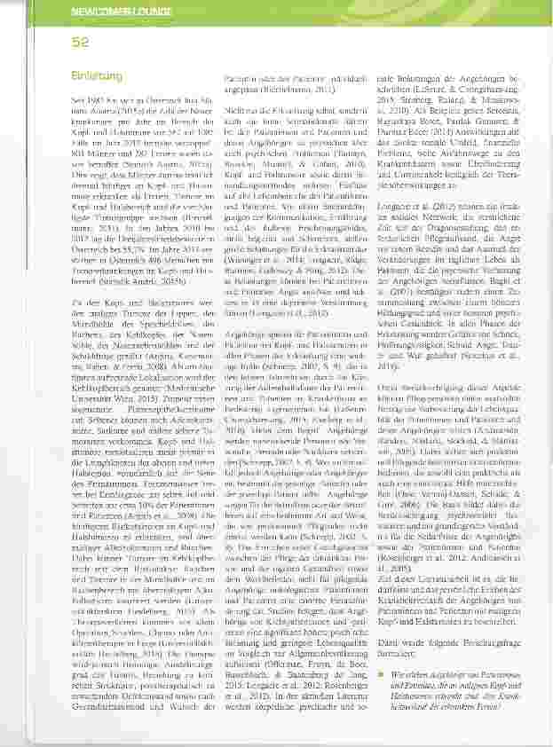 Vorschauseite 2: Wie Angehörige von Patientinnen und Patienten mit malignen Kopfund Halstumoren denKrankheitsverlauf erleben -eine Literaturarbeit