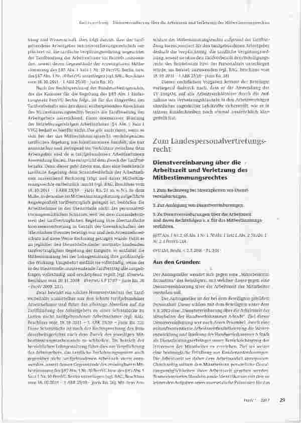 Vorschauseite 1: Dienstvereinbarung über die Arbeitszeit und Verletzung des Mitbestimmungsrechtes