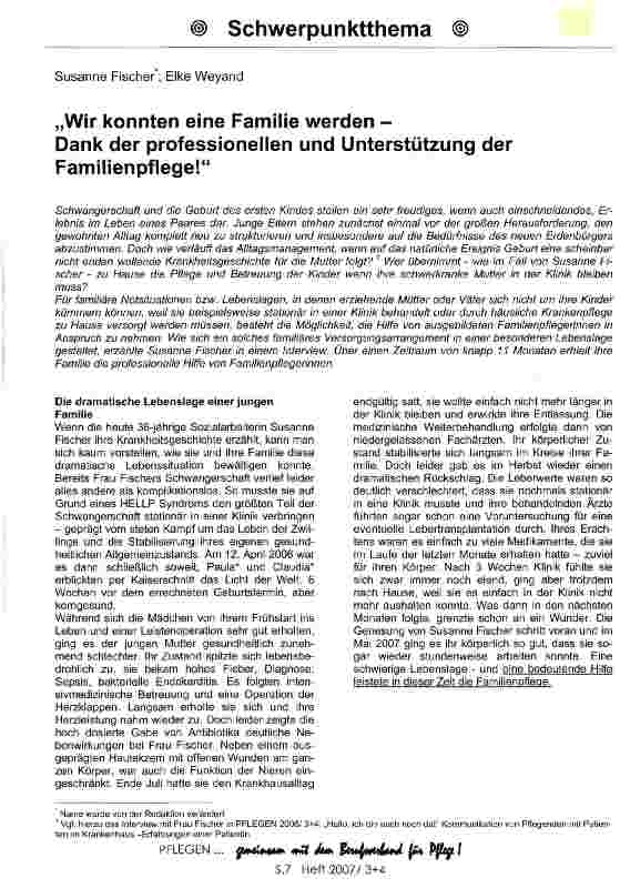 Vorschauseite 1: Wir konnten eine Familie werden -Dank der professionellen und Unterstützung der Familienpflege!